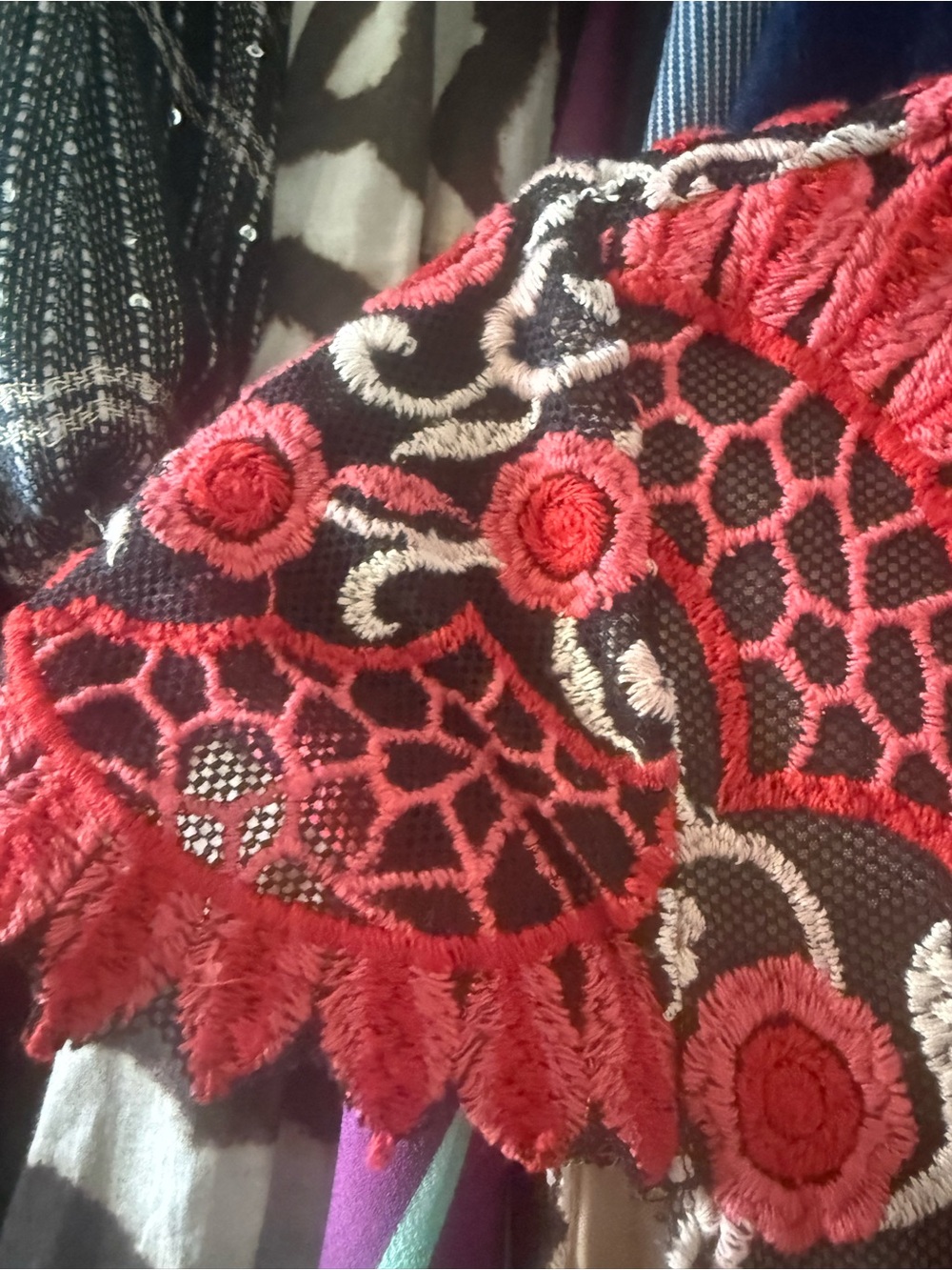Yoana Baraschi Black Mini Dress with Pink and Cream Floral Embroidery - Picture 3 of 5